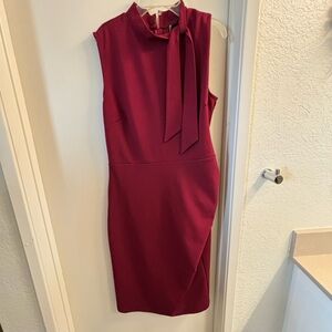 Miusol Burgundy Midi Dress with Bow Detail